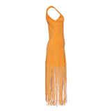 Sandro Women's Orange Knitted Fringed Dress Size 42 FR 14 UK 10 US SFPRO02963