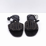 Maje Schwarze flache Sandalen mit Nieten und Bindeband für Damen, Größe 36 (EU), 3,5 (UK), 6 (US), MFACH00497