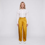 Sandro Women's Gold Linen Blend Wide Leg Trousers Size 36 FR 8 UK 4US SFPPA00740