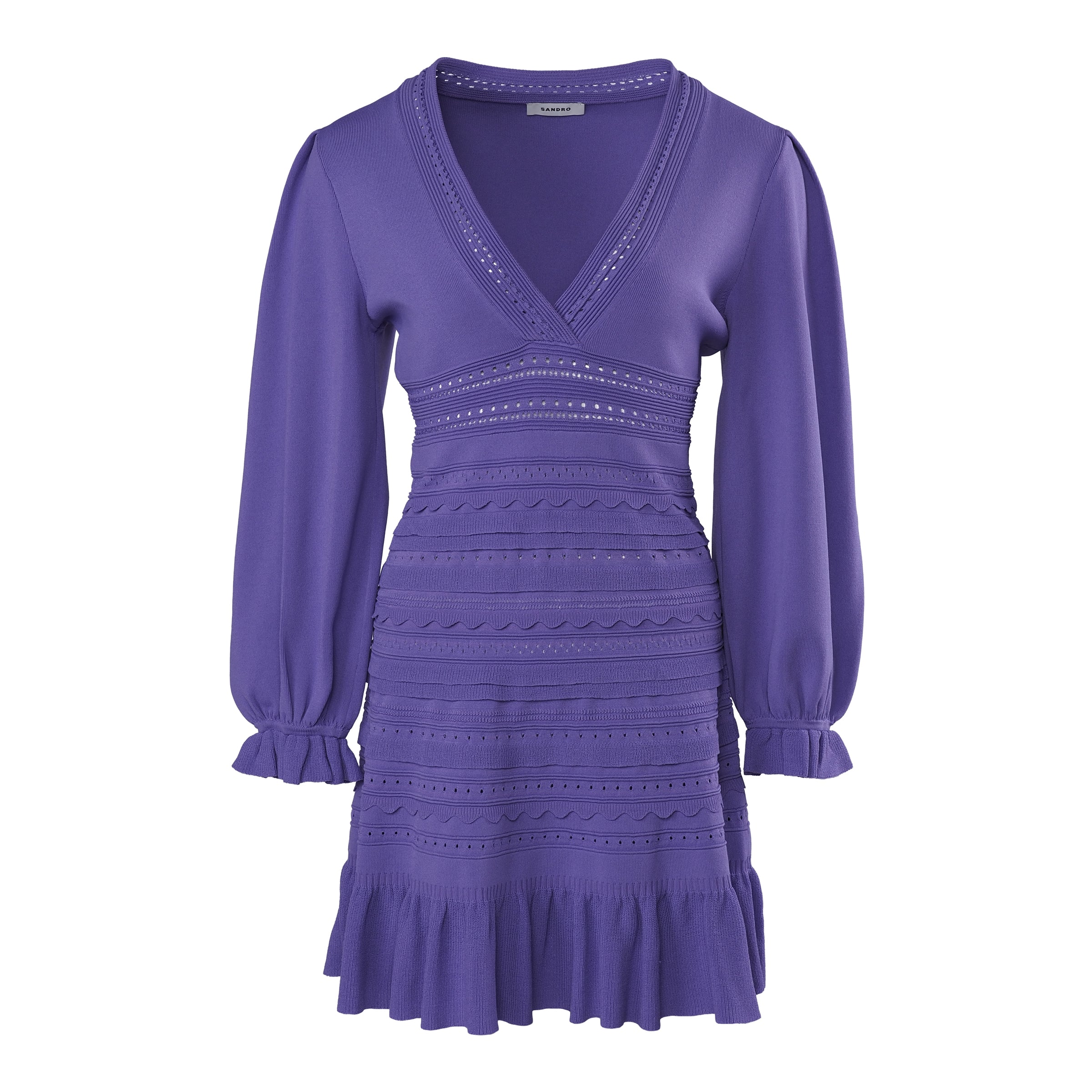 Sandro Women's Purple Knit Ruffle Short Dress Size 38 FR 10 UK 6 US SFPRO02739