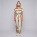 Maje Women's Ecru Striped Short Sleeve Jumpsuit Size 36 FR 8 UK 4 US E19PIENI