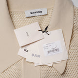 Sandro Men's Beige Knit Viscose Open Work Polo Shirt Size S SHPTR00531