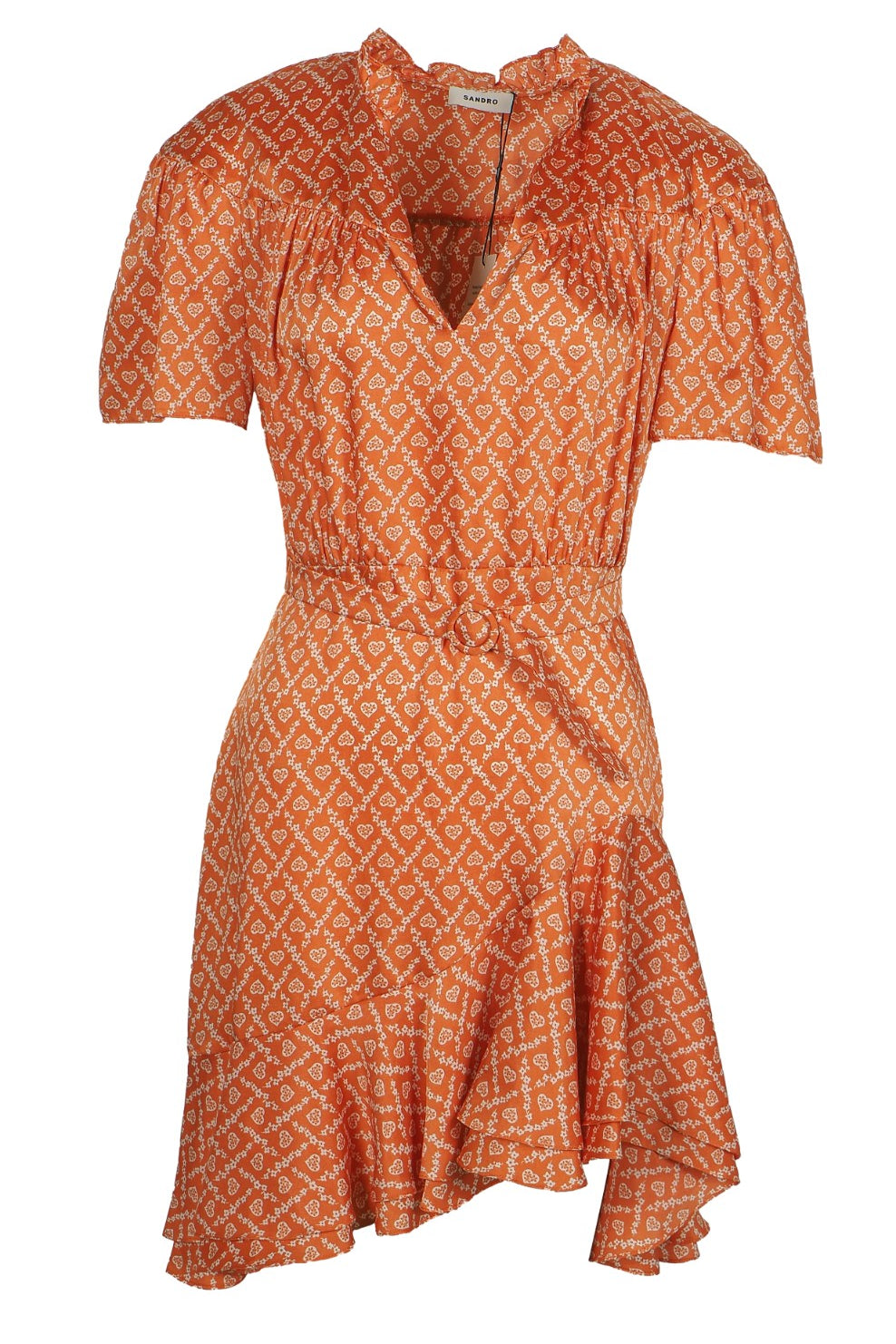 Sandro Women's Orange Floral Satin Short Dress Size 40 FR 12 UK 8 US SFPRO02264