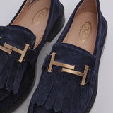 Tod's Women's Navy Gomma Basso 59C Frangia Doppia Loafers Size 37 EU 4.5 UK 7 US