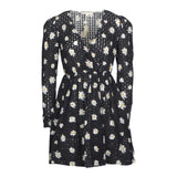 Maje Women's Black V-Neck Floral Cotton Short Dress Size 1 S UK 8 E19RAYOM