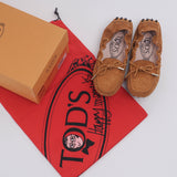Tod's Women's Brown Suede Heaven Logo Moccasins Size 35.5 EU 3.5 UK 5.5 US