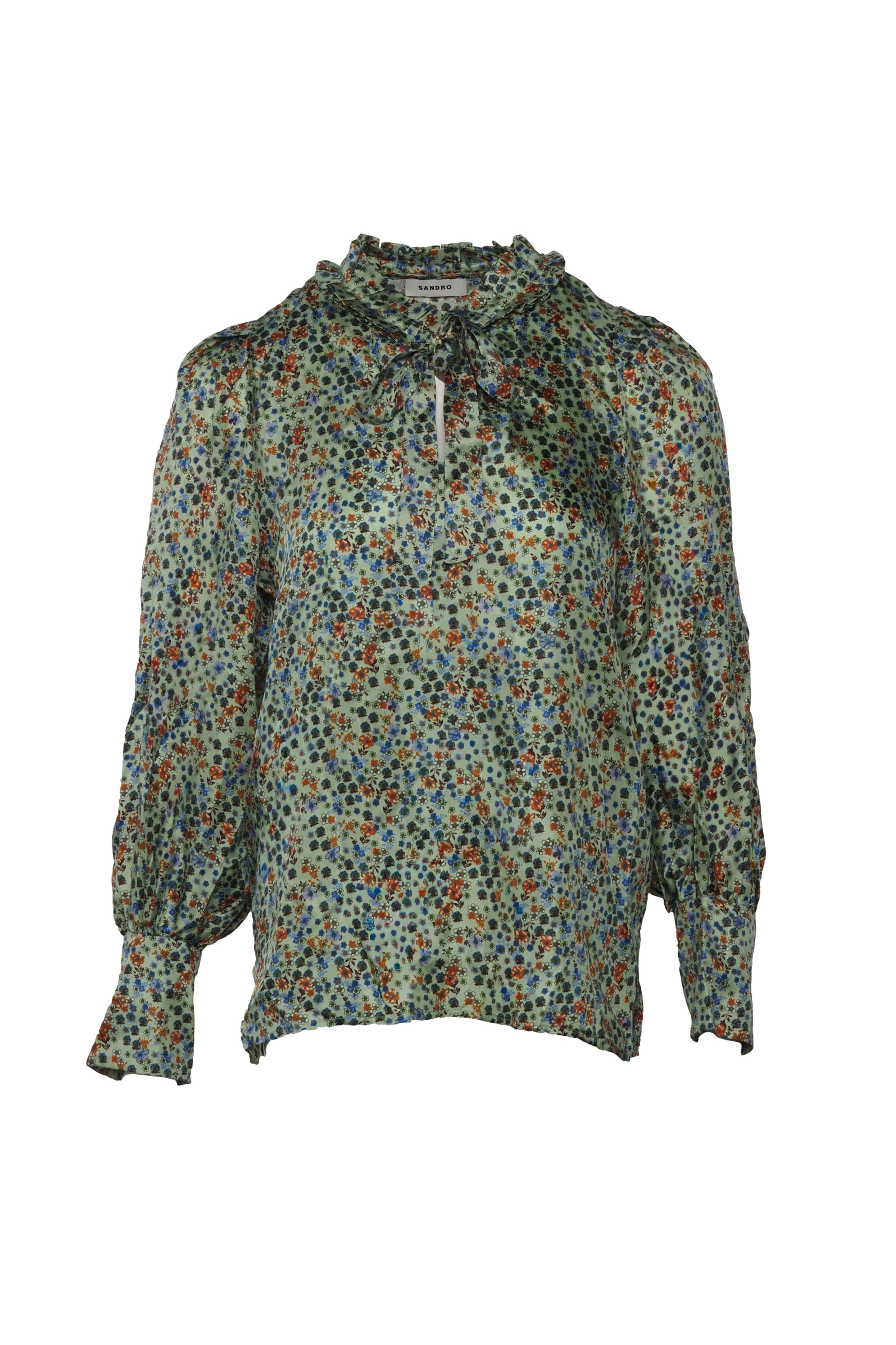 Sandro Women's Green Floral 100% SIlk Blouse Size 36 FR 8 UK 4 US SFPTO00537