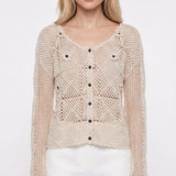 Sandro Paris Women's Beige Open Knit Viscose Sweater Size 3 L 12 SFPPU01136