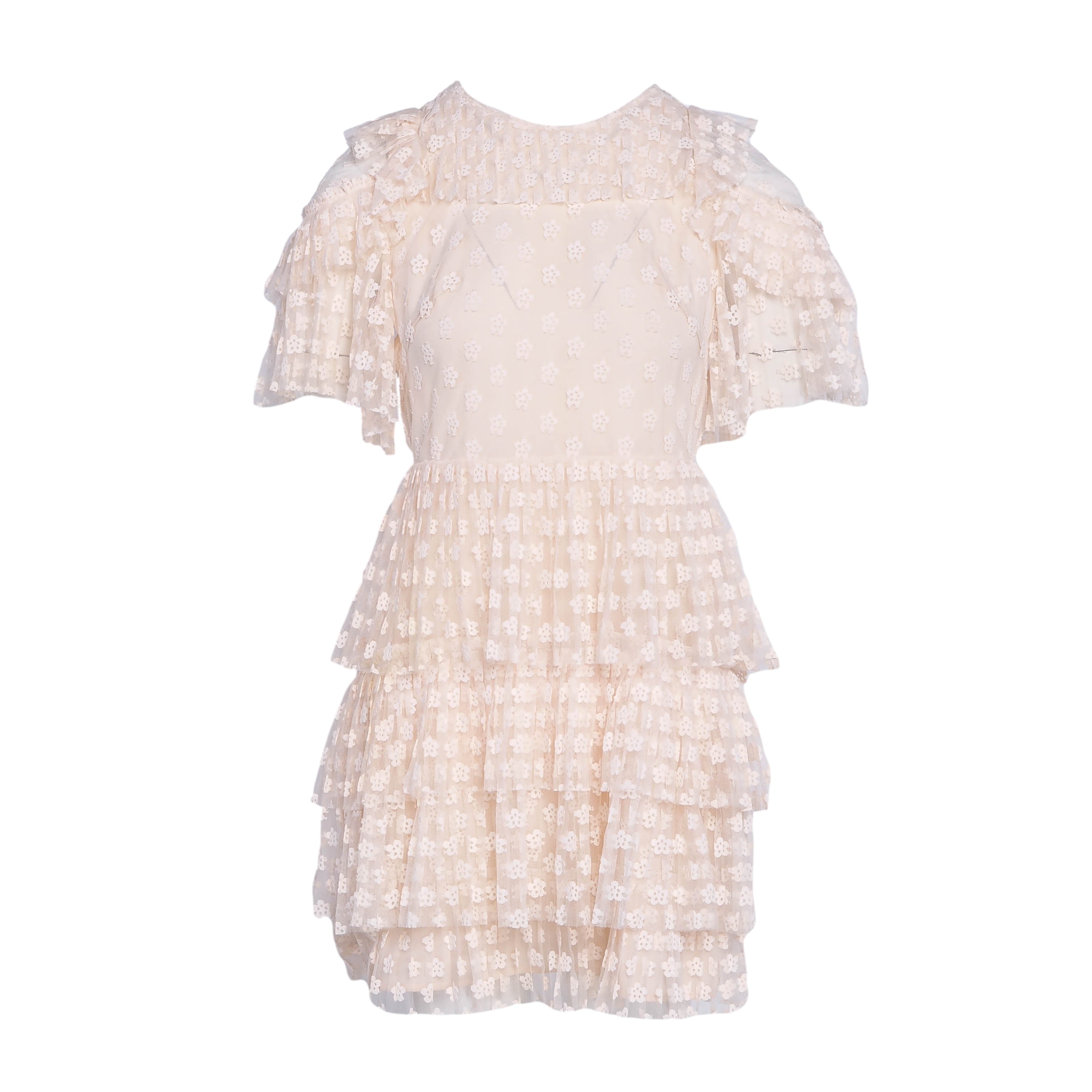 Sandro Paris Women's Ecru Embroidered Flowers Lace Dress Size 36 S UK 8 R20273H