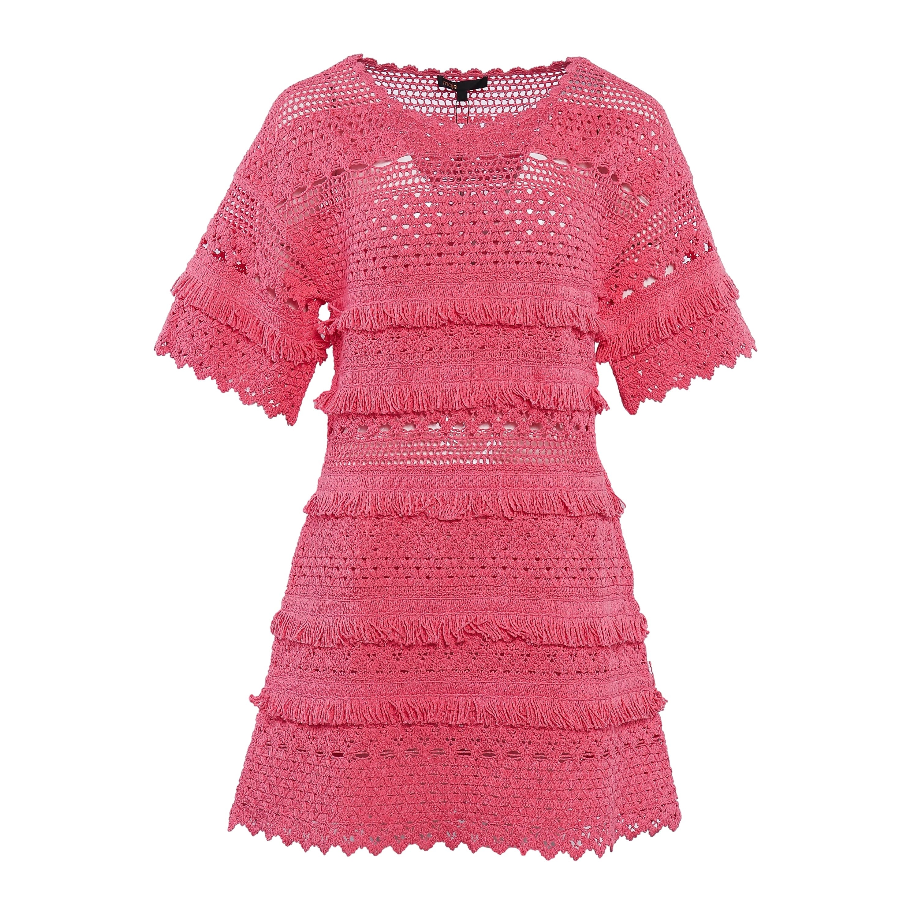 Maje Women's Pink Crochet Knit Short Dress Size 40 FR 12 UK 8 US MFPRO02497