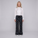 Sandro Paris Women's Black Straight Floral Satin Trousers Size 36 S 8 P6415H