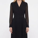 Sandro Paris Women's Black Long Sleeve Pleated Midi Dress Size 34 XS SFPRO00726