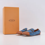 Tod's Women's Blue Cuoio Leg 79A Doppia T Slim Arric Loafers Size 37EU 7US 4.5UK