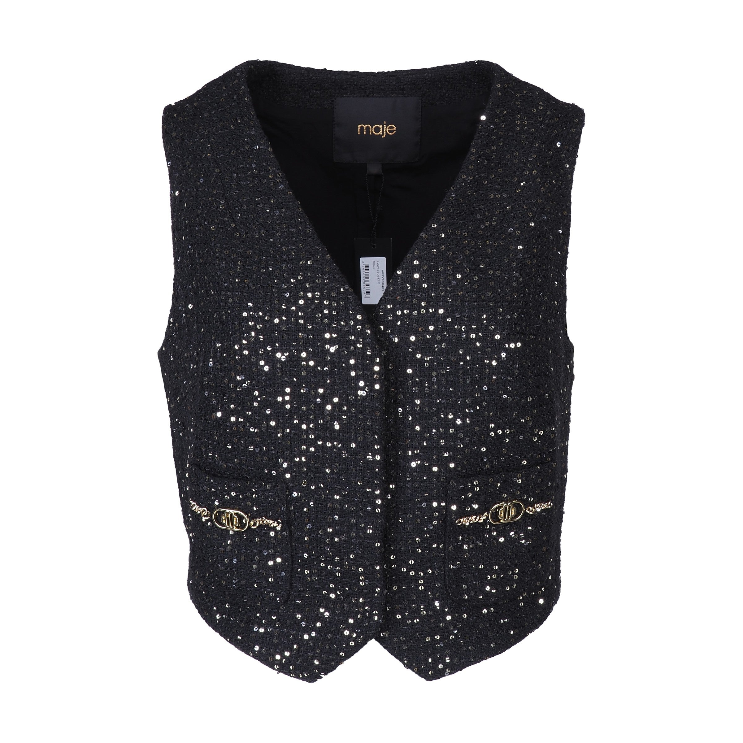 Maje Women's Black Sequins Wool Blend Tweed Vest Size 36 FR 8 UK 4 US MFPVE00427