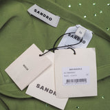 Sandro Paris Women's Green Knit Rhinestones Midi Skirt Size 36 S 8 SFPJU00912