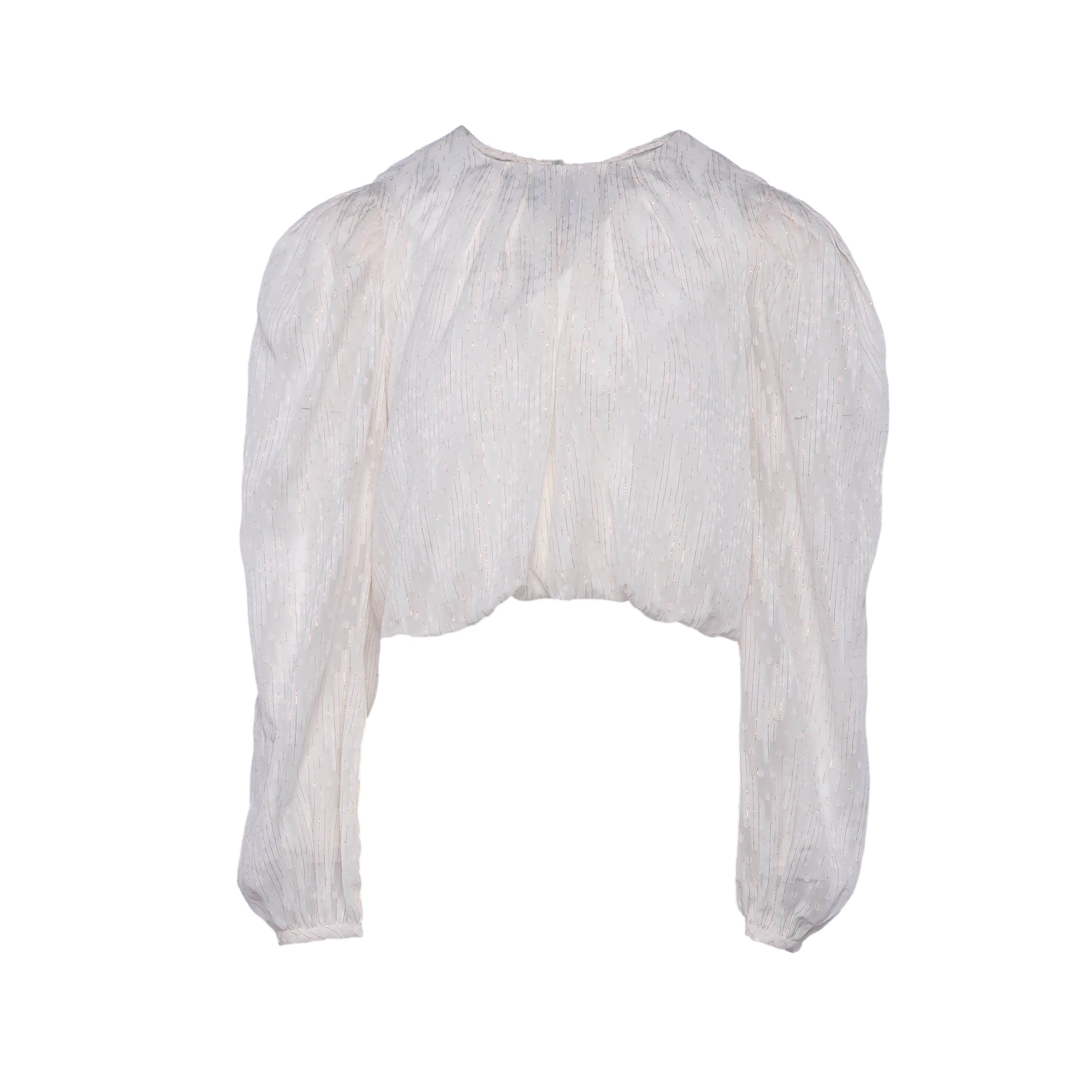 Sandro Paris Women's Ecru Puff Sleeve Open Back Cropped Blouse Size 0 XS UK 6