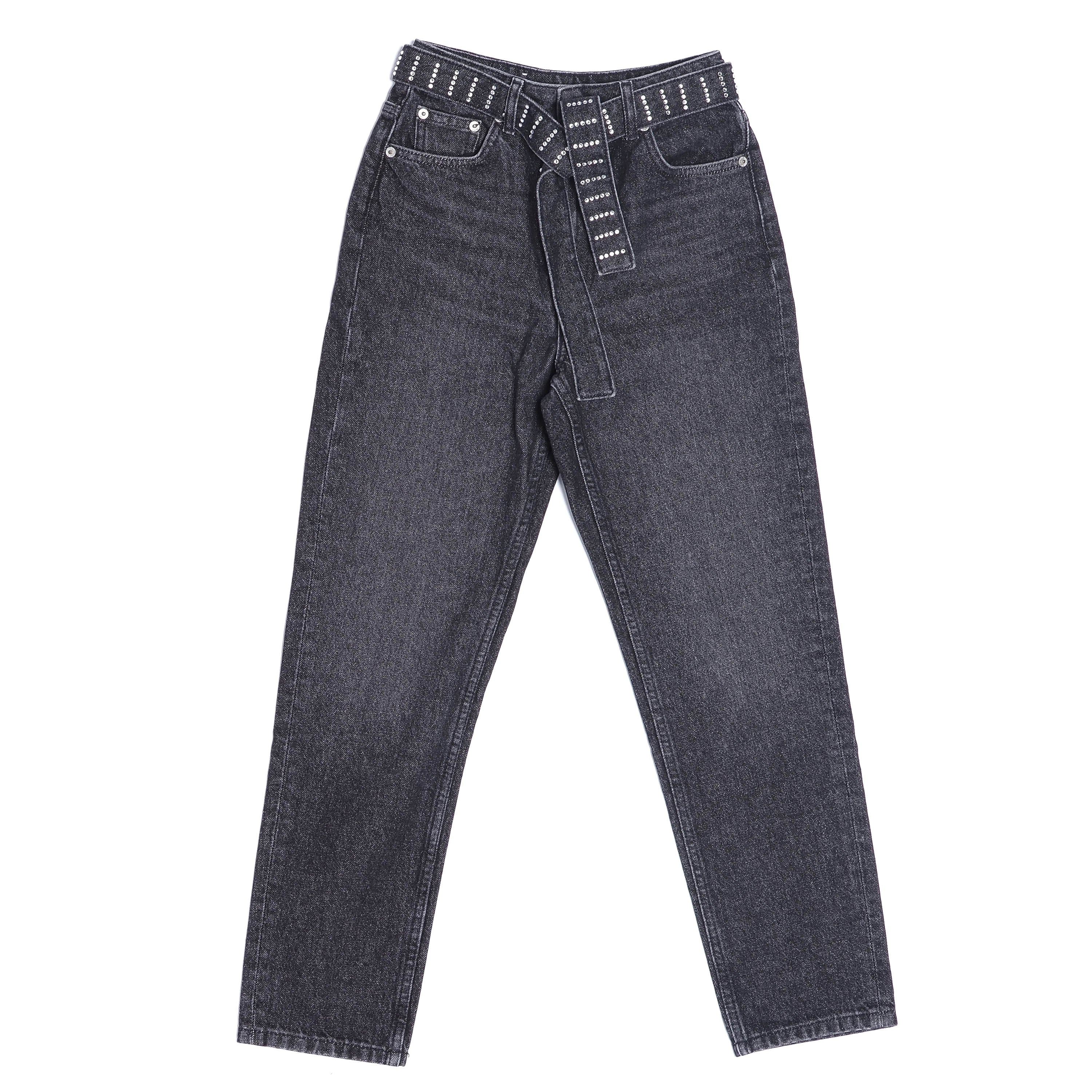Maje Women's Black Rhinestones Belted Mom Jeans Size 34 FR 6 UK 2 US MFPJE00197
