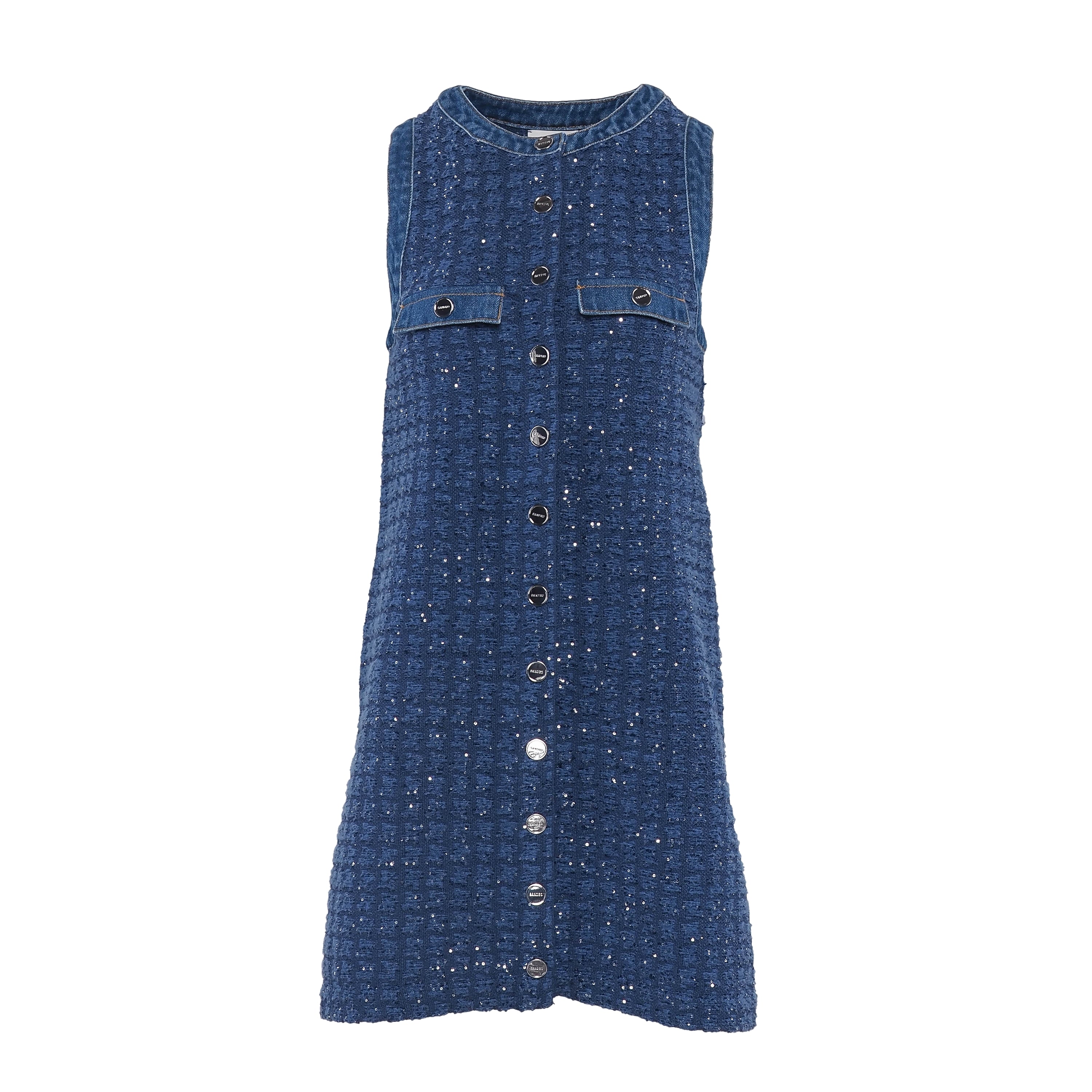 Sandro Women's Blue Sequins Tweed Short Dress Size 36 FR 8 UK 4 US SFPRO03474