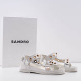 Sandro Damen-Sandalen aus Leder in Ecru mit Nieten, Größe 36 (EU), 3 (UK), 6 (US), SFACH00977