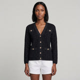 Maje Women's Black Knit Shiny V-Neck Cardigan Size 38 FR 10 UK 6 US MFPCA00319