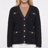 Maje Women's Black Knitted Shiny V-Neck Cardigan Size 36 FR 8 UK 4 US MFPCA00319