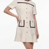 Sandro Damenkleid aus ecrufarbenem Tweed mit Knopfleiste, kurz Größe 36 FR 8 UK 4 US SFPRO02890