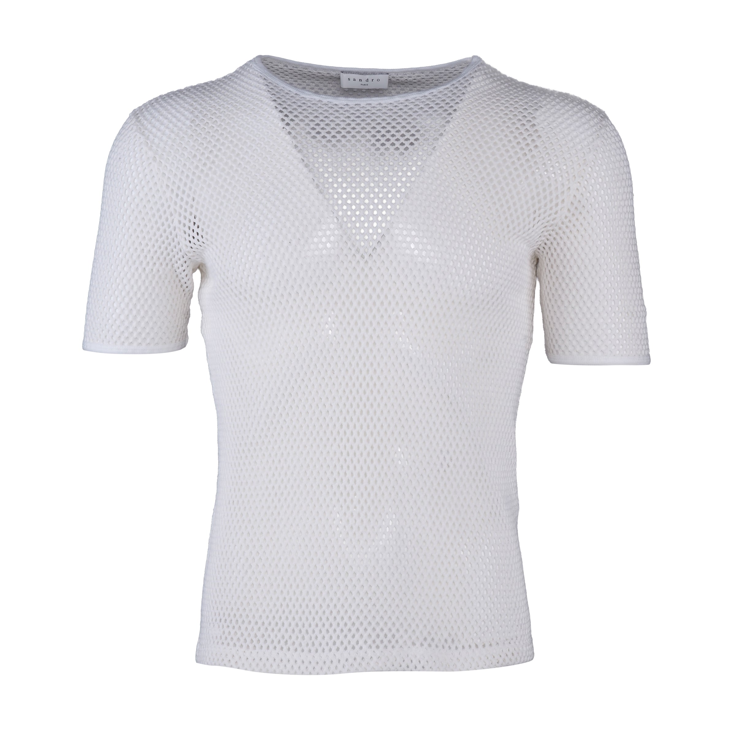 Sandro Paris Men's Ecru Open Knit Short Sleeve Cotton T-Shirt Size S T11061S