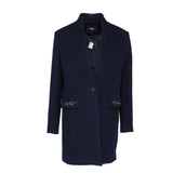 Maje Women's Navy Horsebit Wool Blend Coat Size 34 FR 6 UK 2 US MFPOU00918