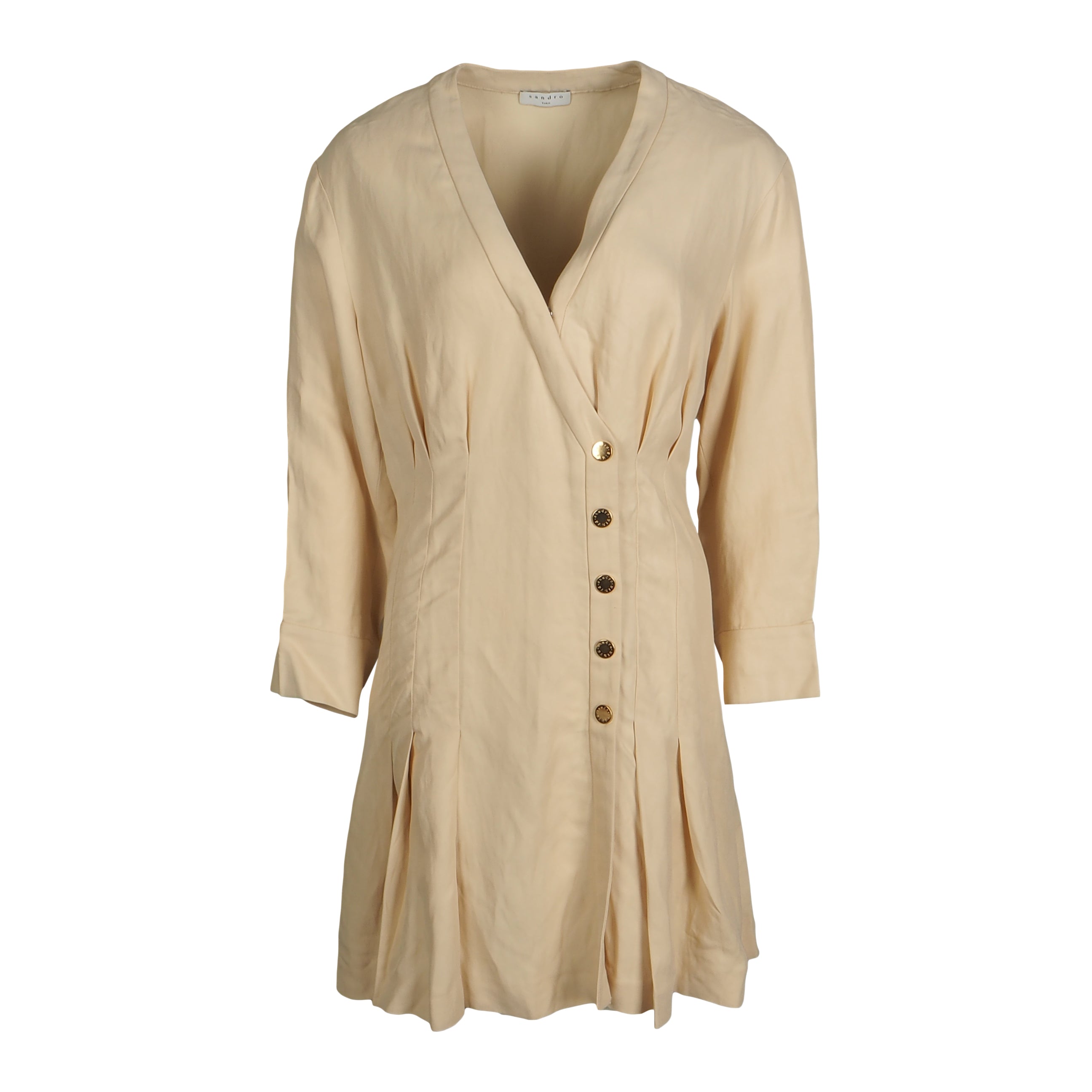 Sandro Women's Beige Viscose & Linen Short Dress Size 34 FR 6 UK 2 US SFPRO01745