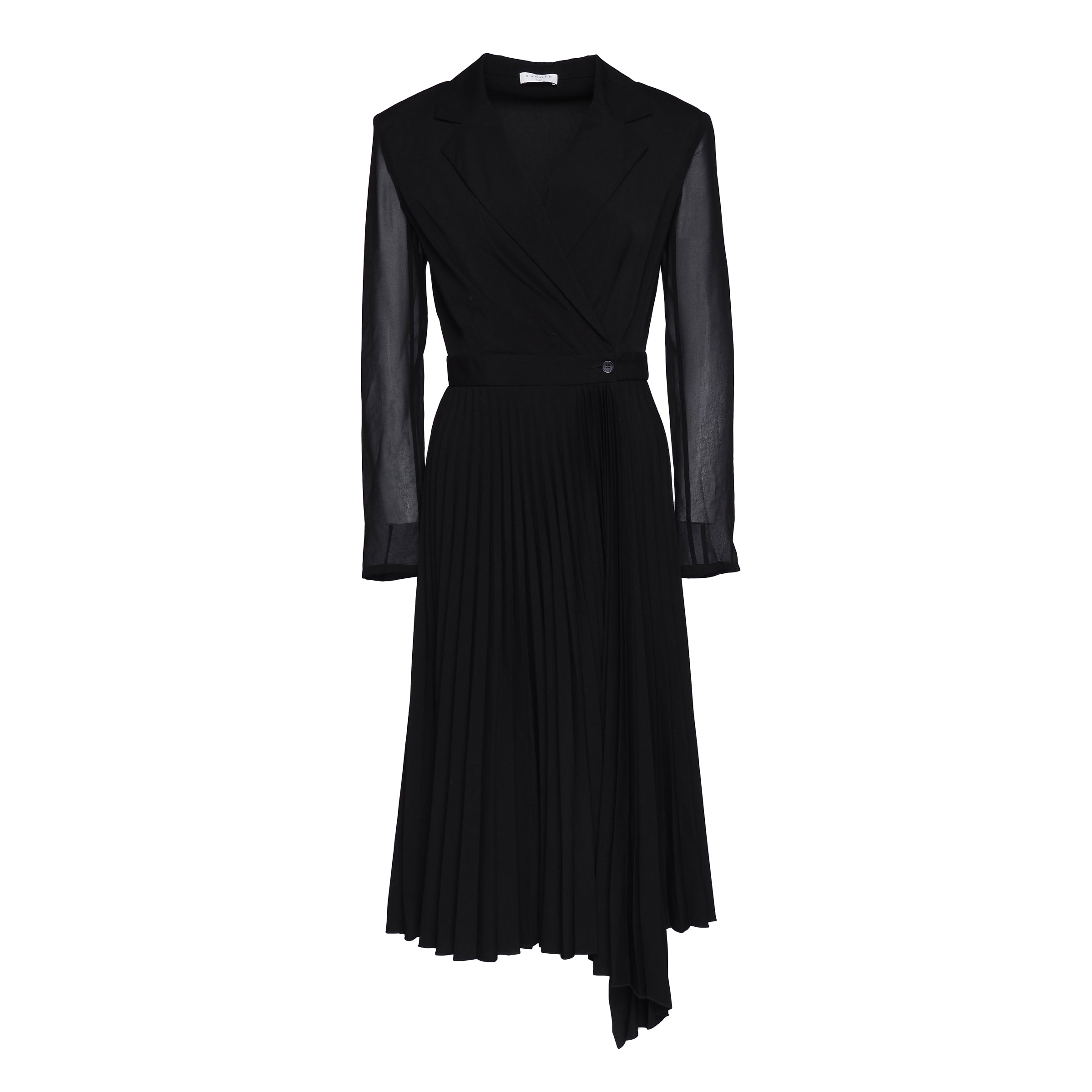 Sandro Paris Women's Black Long Sleeve Pleated Midi Dress Size 34 XS SFPRO00726