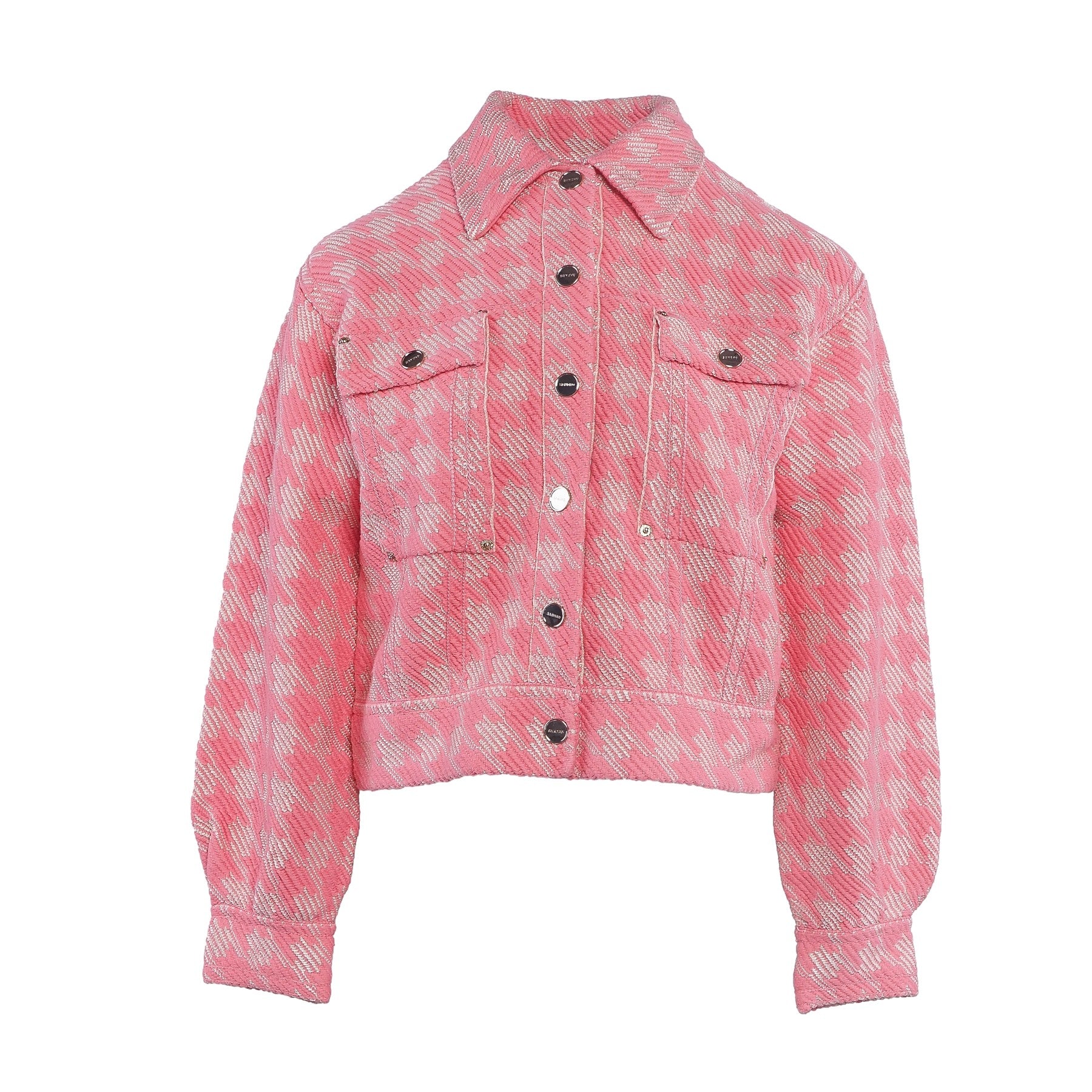 Sandro Women's Pink Knit Houndstooth Jacket Size 36 FR 8 UK 4 US SFPCA00553