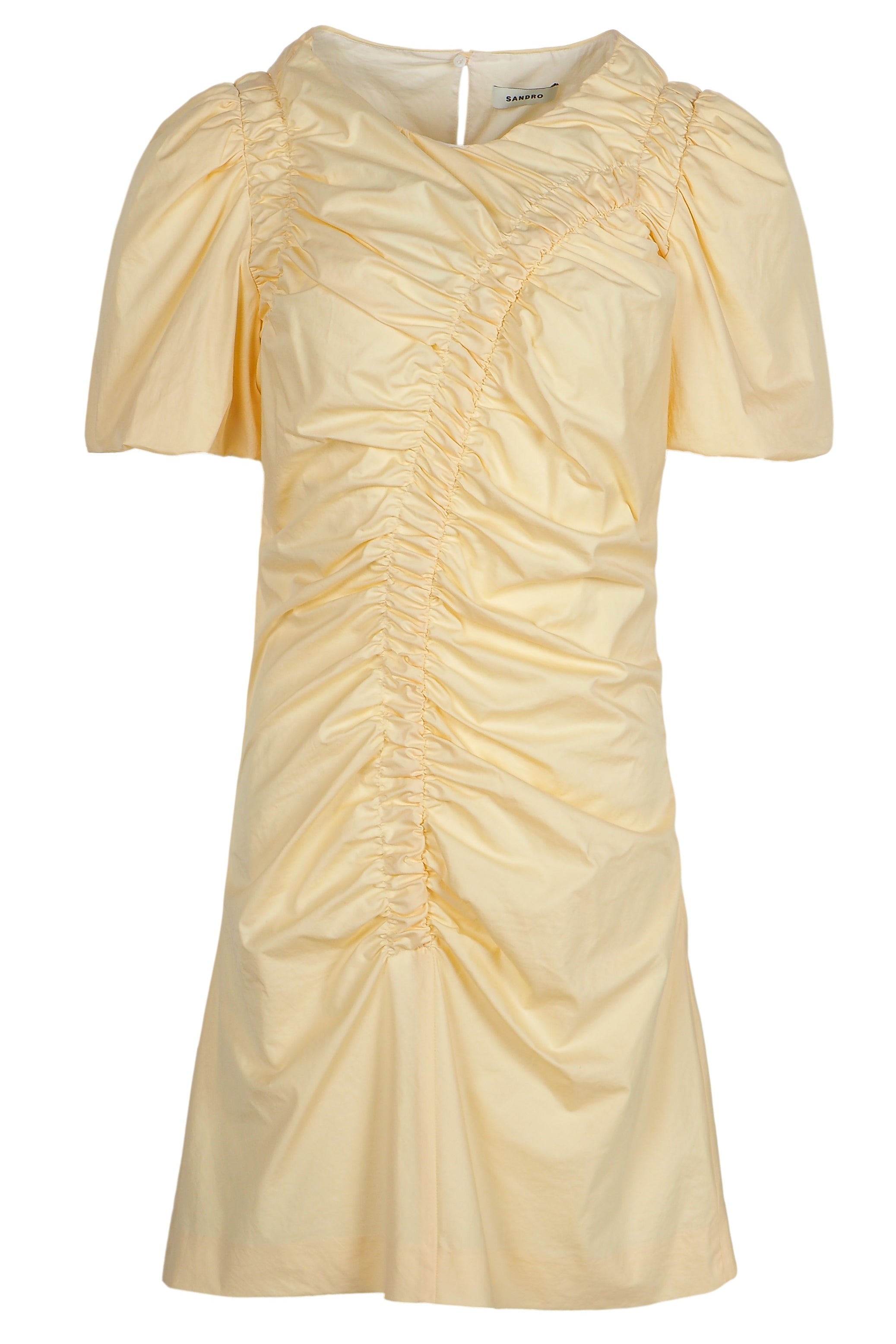 Sandro Women's Yellow Short Sleeve Gathered Dress Size 36 FR 8 UK 4US SFPRO02861