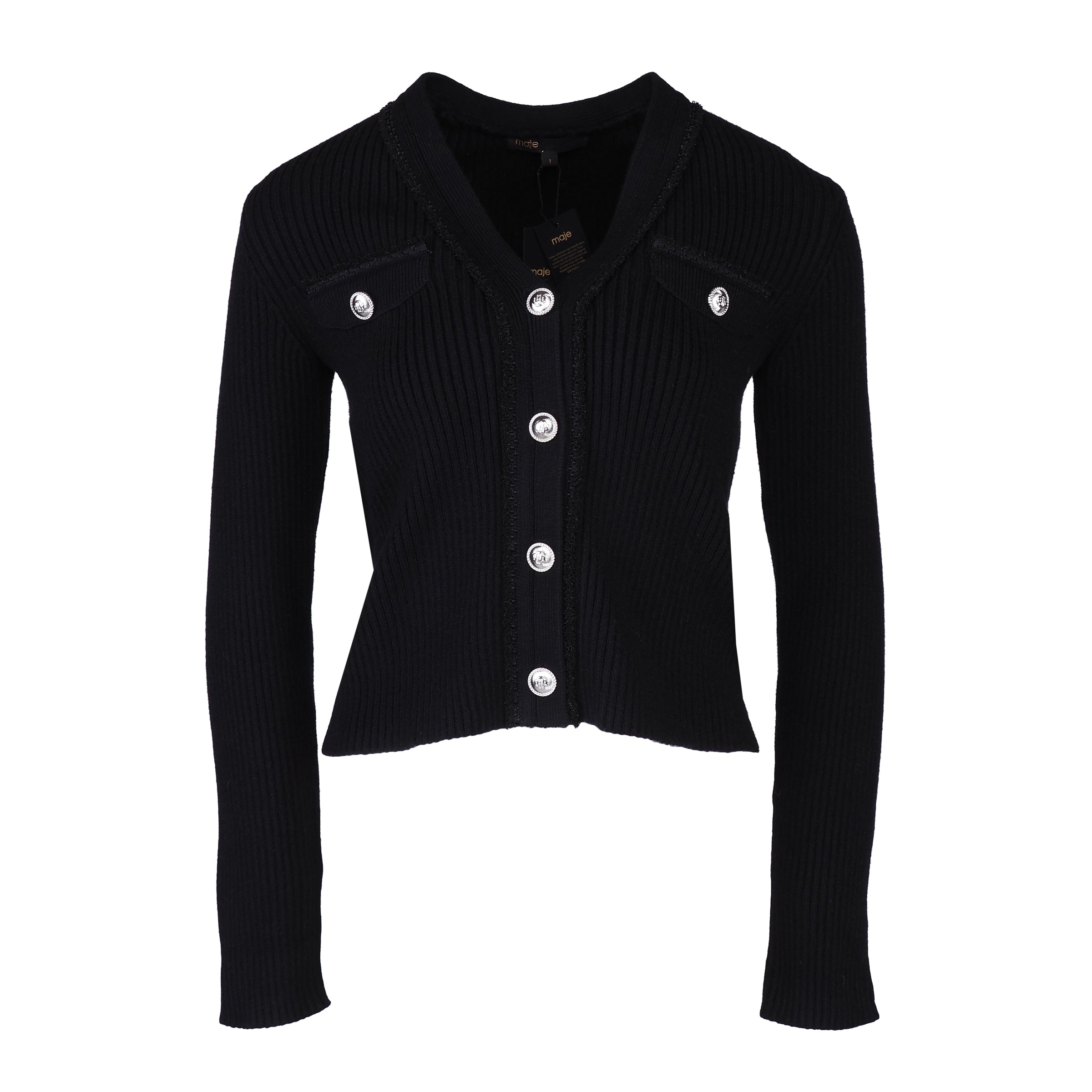 Maje Women's Black Close Fitting Knit Cardigan Size 36 FR 8 UK 4 US MFPPU00528