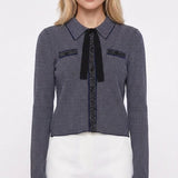 Sandro Women's Navy Knitted Collared Cardigan Size 40 FR 12 UK 8 US SFPCA00575