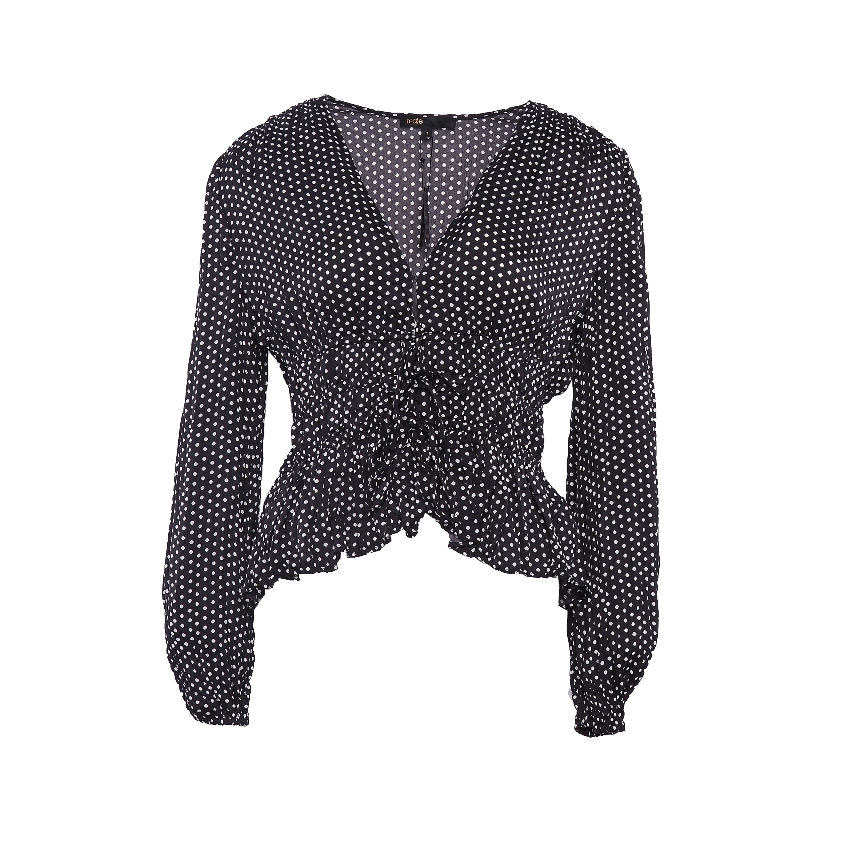 Maje Women's Black Printed Long Sleeve Blouse Size 36 FR 4 UK 4 US MFPTO00806