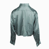 Sandro Women's Grey Rhinestones Linen Blend Shirt Size 36 FR 8 UK 4US SFPCM01012