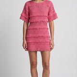 Maje Women's Pink Crochet Knit Short Dress Size 40 FR 12 UK 8 US MFPRO02497