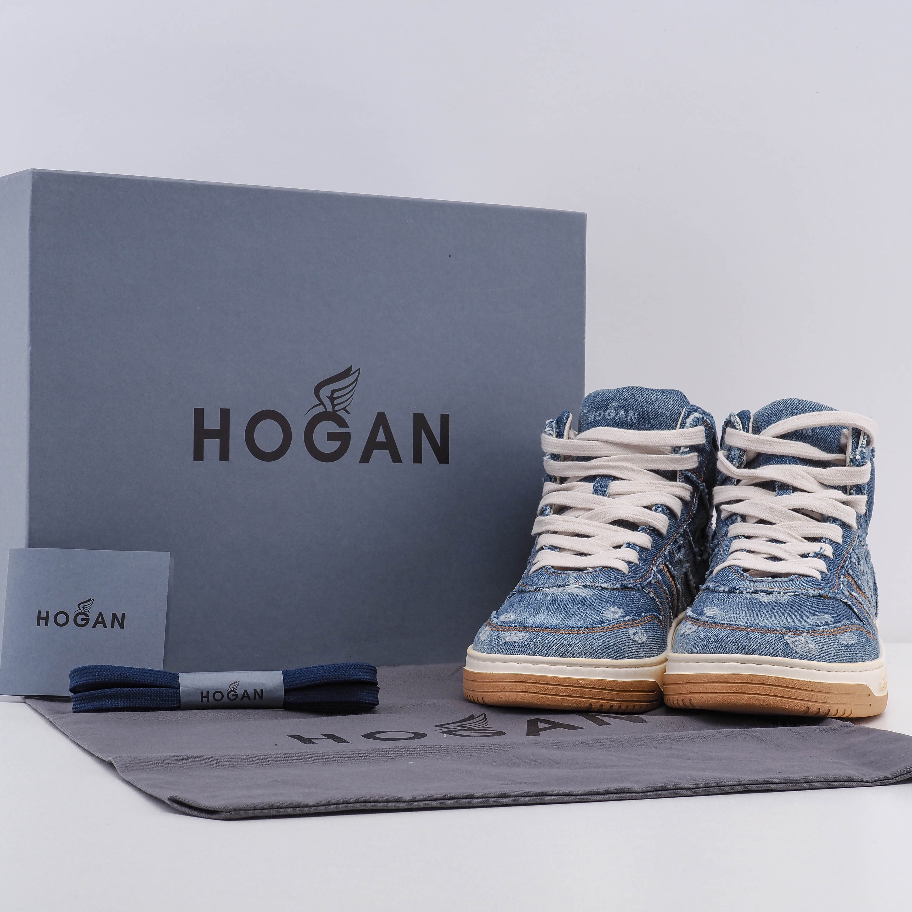 Hogan Men's Blue H630 Basket Jeans Sneakers Size 42 EU 8 UK 9.5 US