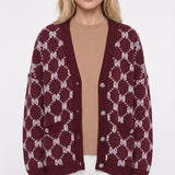 Maje Women's Burgundy Jacquard Knit Cardigan Size 40 FR 12 UK 8 US MFPCA00294