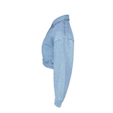 Maje Blaue, mit Nieten verzierte, kurze Jeansjacke für Damen, Größe 40, FR 12, UK 8, US MFPBL00545