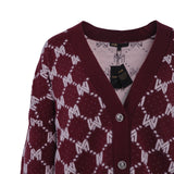 Maje Women's Burgundy Jacquard Knit Cardigan Size 40 FR 12 UK 8 US MFPCA00294