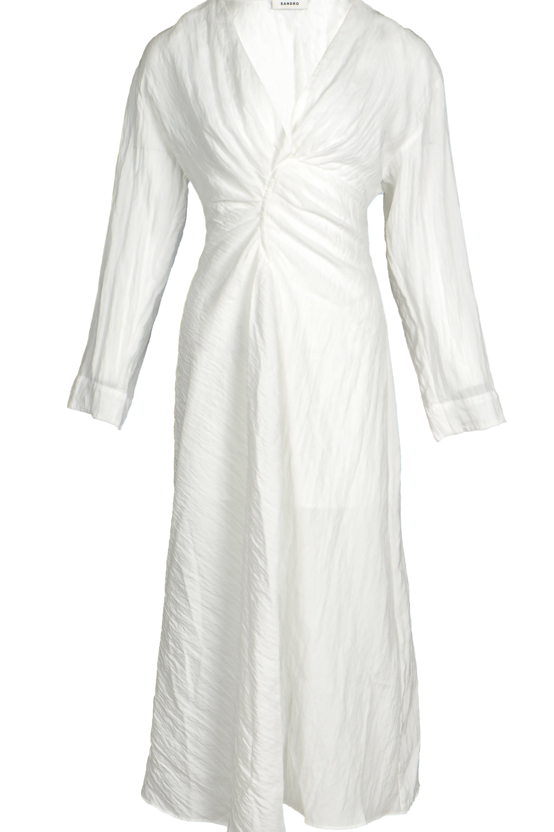 Sandro Women's White V-Neck Long Sleeve Dress Size 36 FR 8 UK 4 US SFPRO02909
