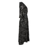 Maje Schwarzes Midi-Kleid für Damen mit V-Ausschnitt und Pailletten, Größe 36 (FR), 8 (UK), 4 (US), Artikelnummer MFPRO01578