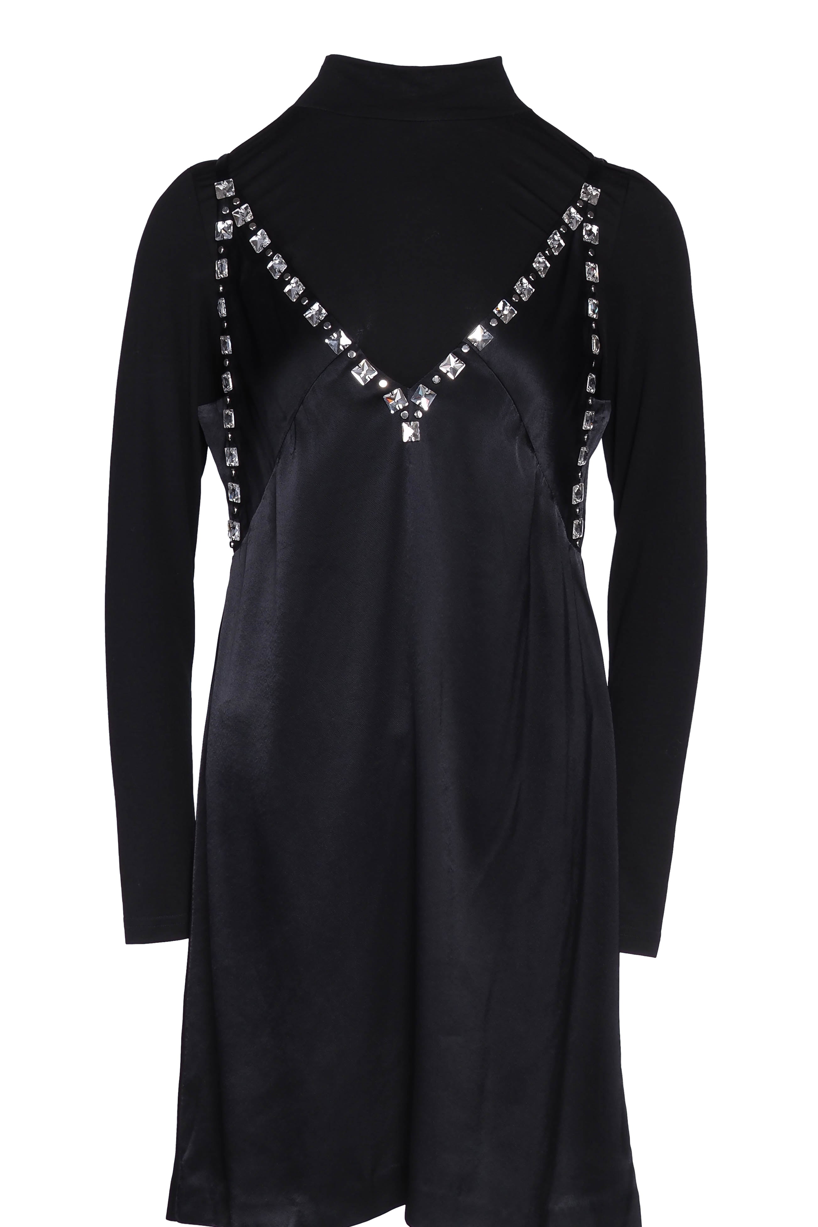 Maje Women's Black Satin Rhinestone Dress Size 38 FR 10 UK 6 US MFPRO02665