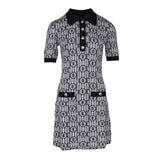 Maje Women's Black White Knit Wool Blend Logo Pattern Dress Size 34 XS UK 6