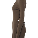 Sandro Damenkleid aus geripptem Strick in Khaki mit offenem Rücken, Größe 40, FR 12, UK 8, US SFPRO02670