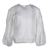 Sandro Paris Women's White Long Sleeve Linen Blouse Size 0 XS 6 SFPTO00549