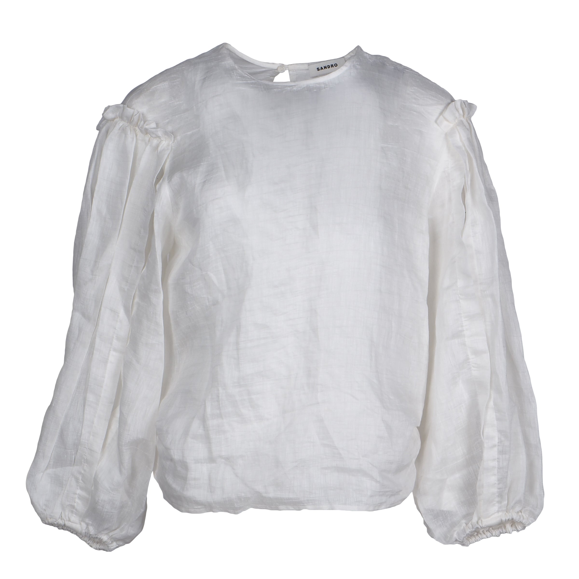 Sandro Paris Women's White Long Sleeve Linen Blouse Size 0 XS 6 SFPTO00549