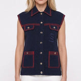 Sandro Women's Blue Knitted Vest Size 34 FR 6UK 2 US SFPCA00546