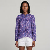 Maje Langärmelige Damenbluse aus Viskose mit violettem Blumenmuster, Größe 2 M, 10 MFPTO00782